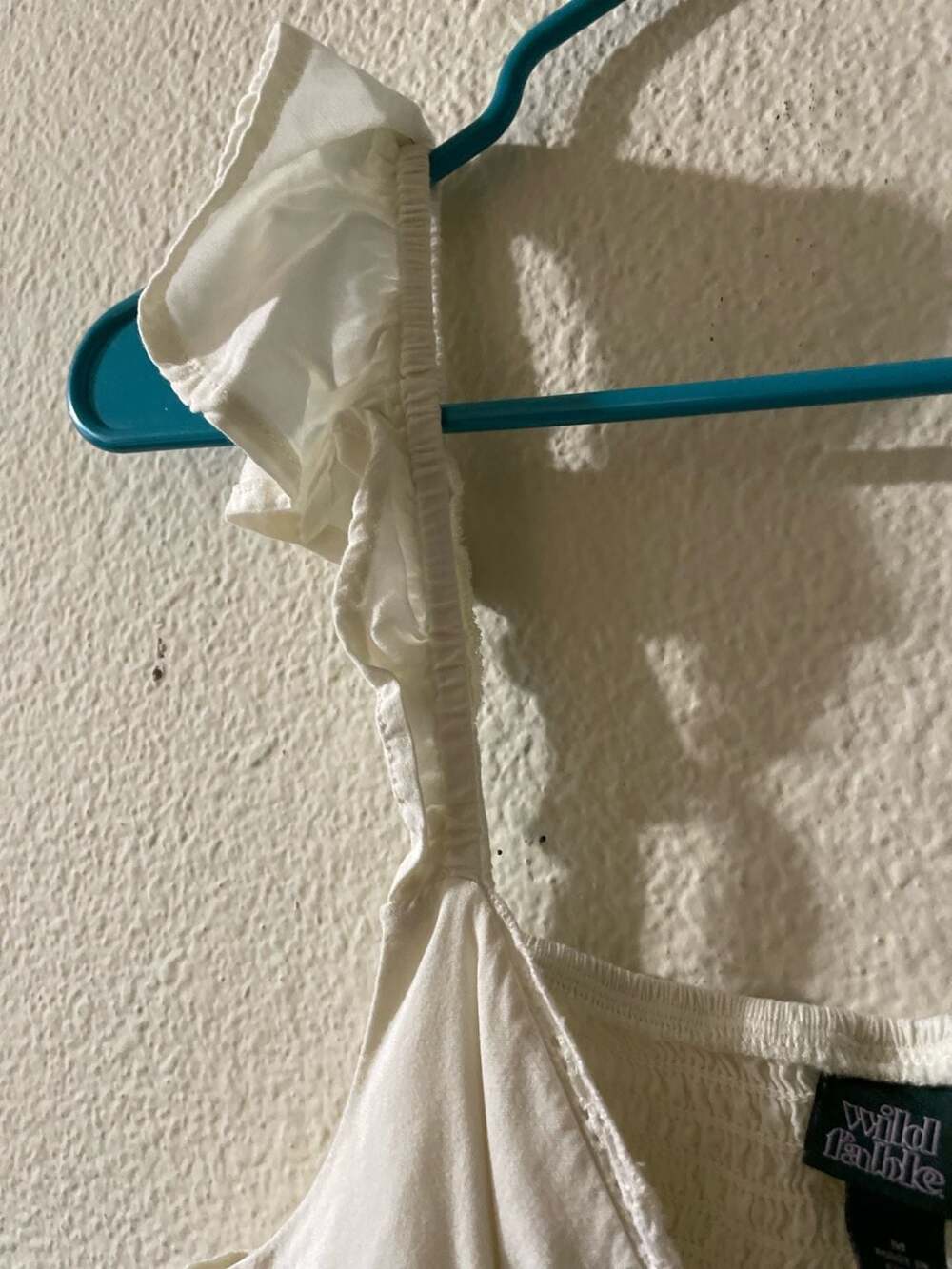 Wild Fable White Flutter Ruffle Strap Smocked Tie-Front Crop Top - Picture 3 of 5